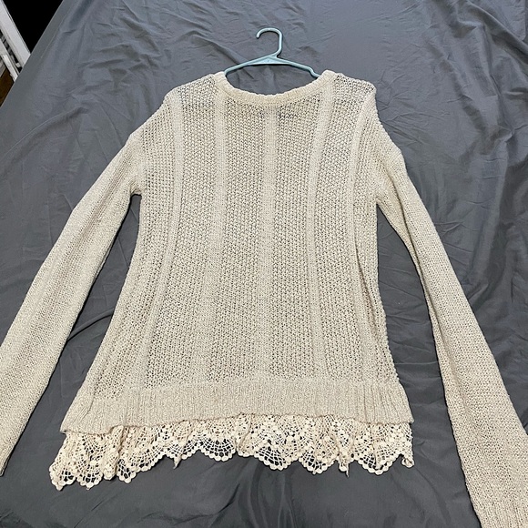 Cream Sweater with Lace Accent - Picture 1 of 1